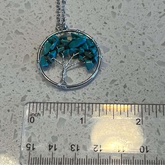 Crushed Stone Silver Color Tree Of Life Necklace - Picture 7 of 10